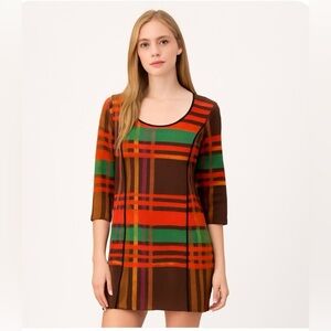 Papillon Multicolor Plaid Knit Tunic Dress - Size M